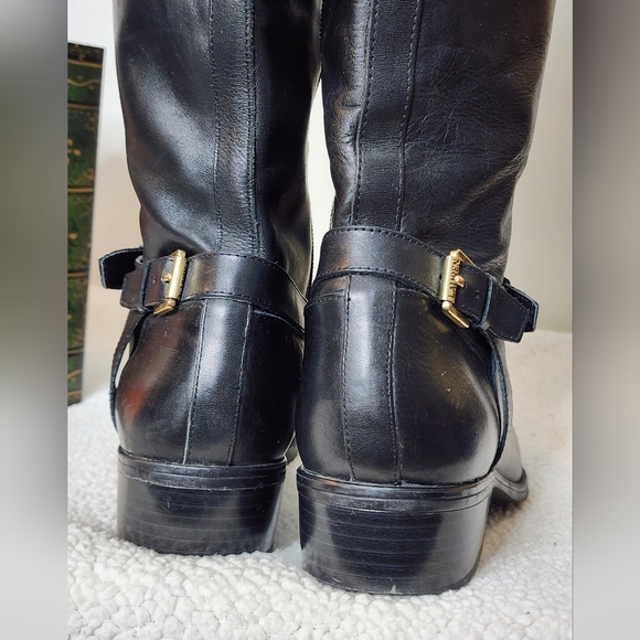 Lauren Ralph Lauren Marba Two Tone Leather Western Knee High Heeled Boots Riding - Picture 13 of 16